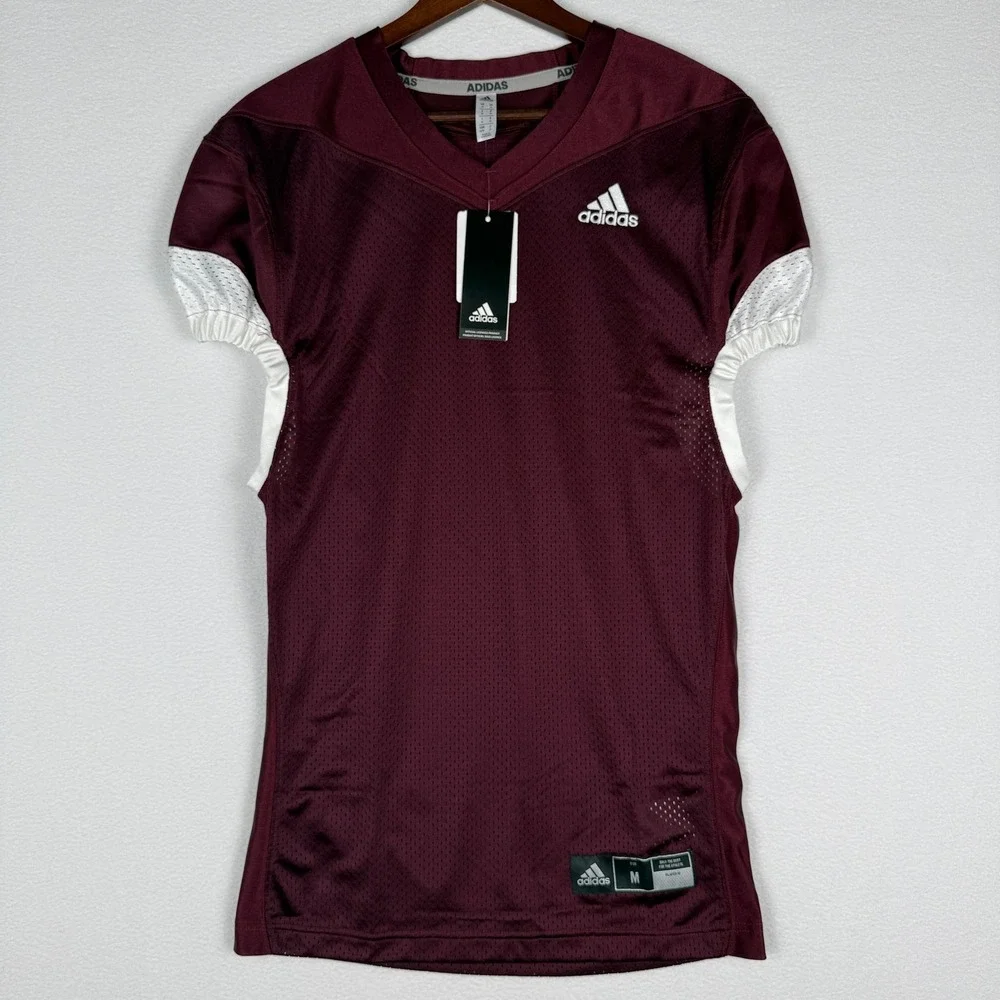 NEW Adidas Press overage Footbal Jersey Mens M Burgundy White Embroidered‎ Mesh